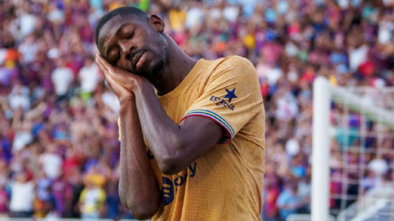 Dembele celebrating a goal scored for Barcelona at US